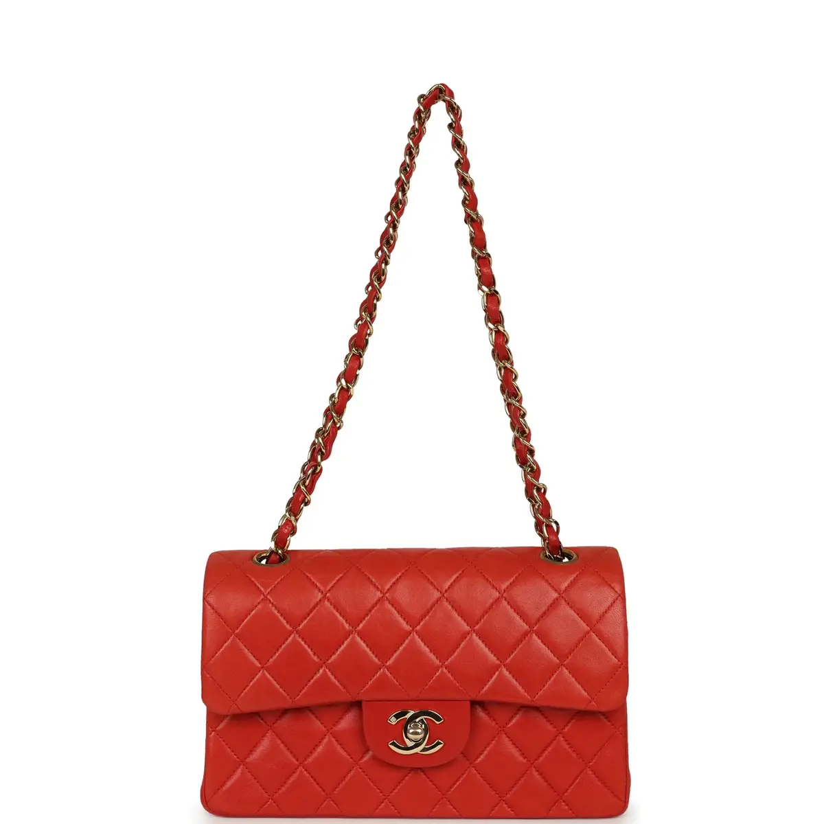 Chanel Vintage Chanel Small Classic Double Flap Bag Red Lambskin Gold Hardware | Thumbnail 7 Chanel Vintage Chanel Small Classic Double Flap Bag Red Lambskin Gold Hardware | Thumbnail 7