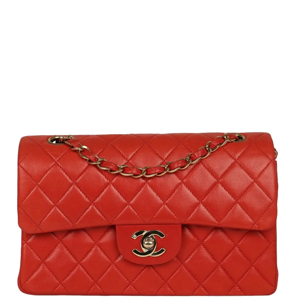 Chanel Vintage Chanel Small Classic Double Flap Bag Red Lambskin Gold Hardware
