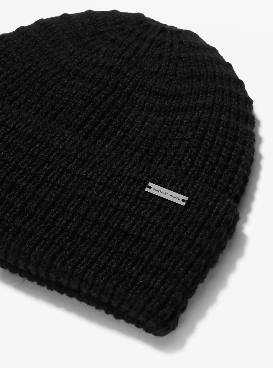 Michael Kors Collection Textured Knit Beanie in Black - One Size by Michael Kors Mens | Thumbnail 2