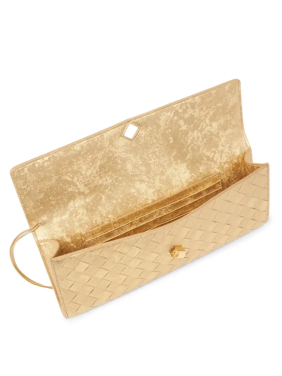 Bottega Veneta Women's Andiamo Intrecciato Metallic Satin Leather Top-Handle Clutch | Thumbnail 3 Bottega Veneta Women's Andiamo Intrecciato Metallic Satin Leather Top-Handle Clutch | Thumbnail 3