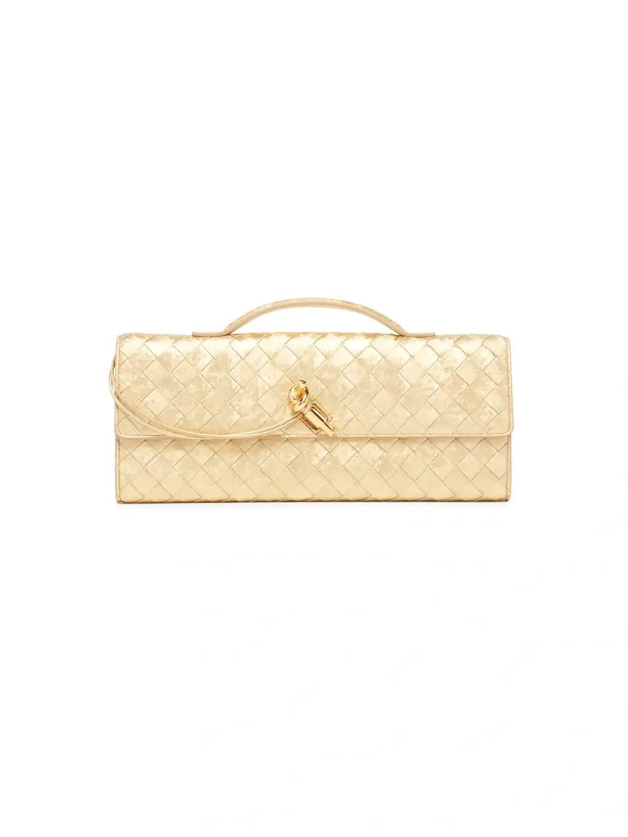 Bottega Veneta Women's Andiamo Intrecciato Metallic Satin Leather Top-Handle Clutch