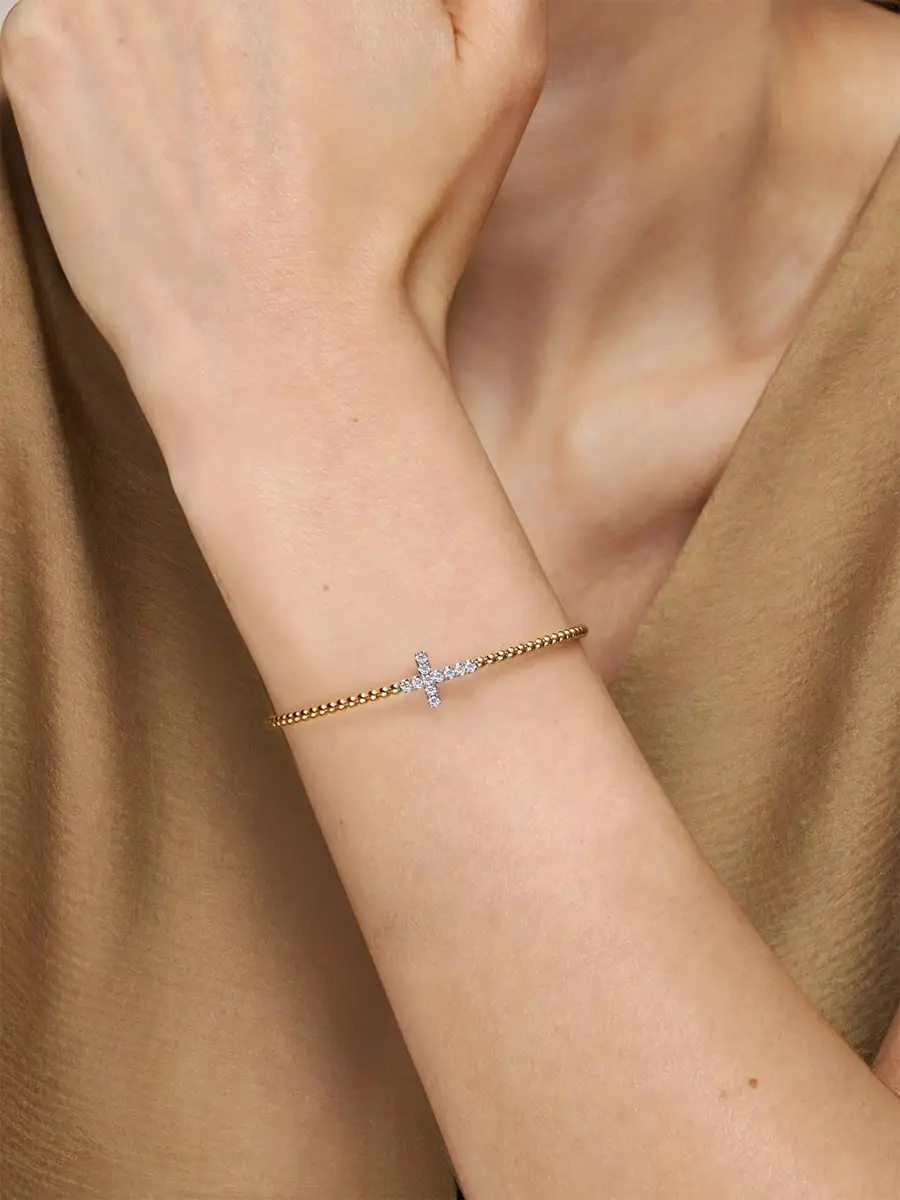 Gabriel & Co Women's Two-Tone 14K Gold & 0.20 TCW Diamond Cross Beaded Cuff | Thumbnail 2 Gabriel & Co Women's Two-Tone 14K Gold & 0.20 TCW Diamond Cross Beaded Cuff | Thumbnail 2