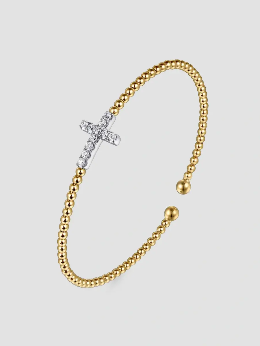 Gabriel & Co Women's Two-Tone 14K Gold & 0.20 TCW Diamond Cross Beaded Cuff | Thumbnail 3 Gabriel & Co Women's Two-Tone 14K Gold & 0.20 TCW Diamond Cross Beaded Cuff | Thumbnail 3