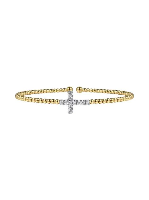 Women's Two-Tone 14K Gold & 0.20 TCW Diamond Cross Beaded Cuff