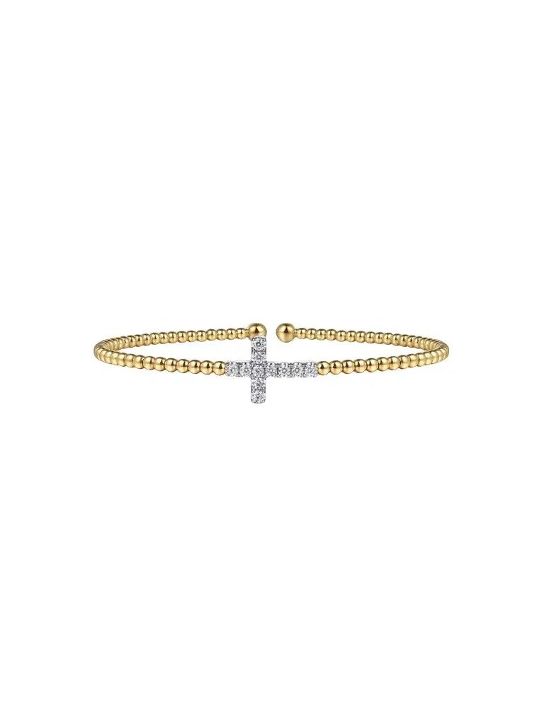 Gabriel & Co Women's Two-Tone 14K Gold & 0.20 TCW Diamond Cross Beaded Cuff