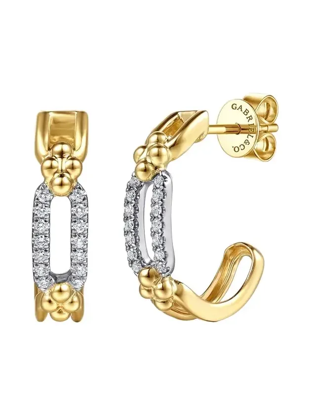 Women's Two-Tone 14K Gold & 0.17 TCW Diamond Half-Hoop Earrings