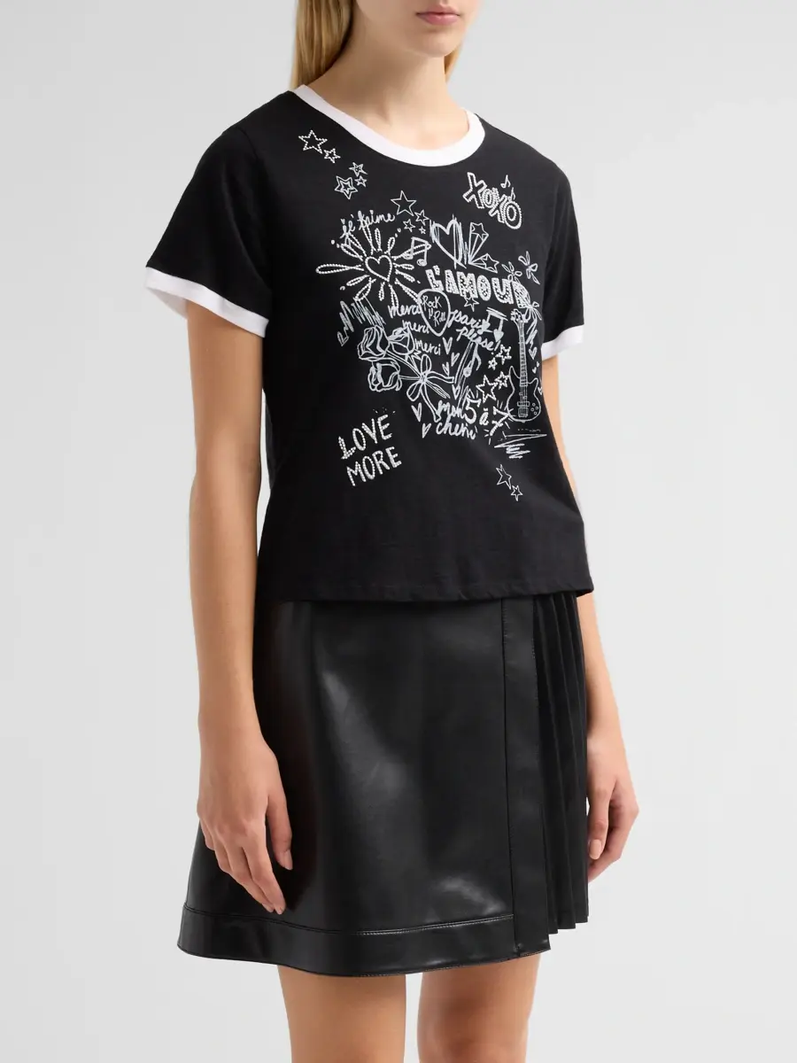 Cinq à Sept Women's L'Amour Doodle Shrunken T-Shirt | Thumbnail 4