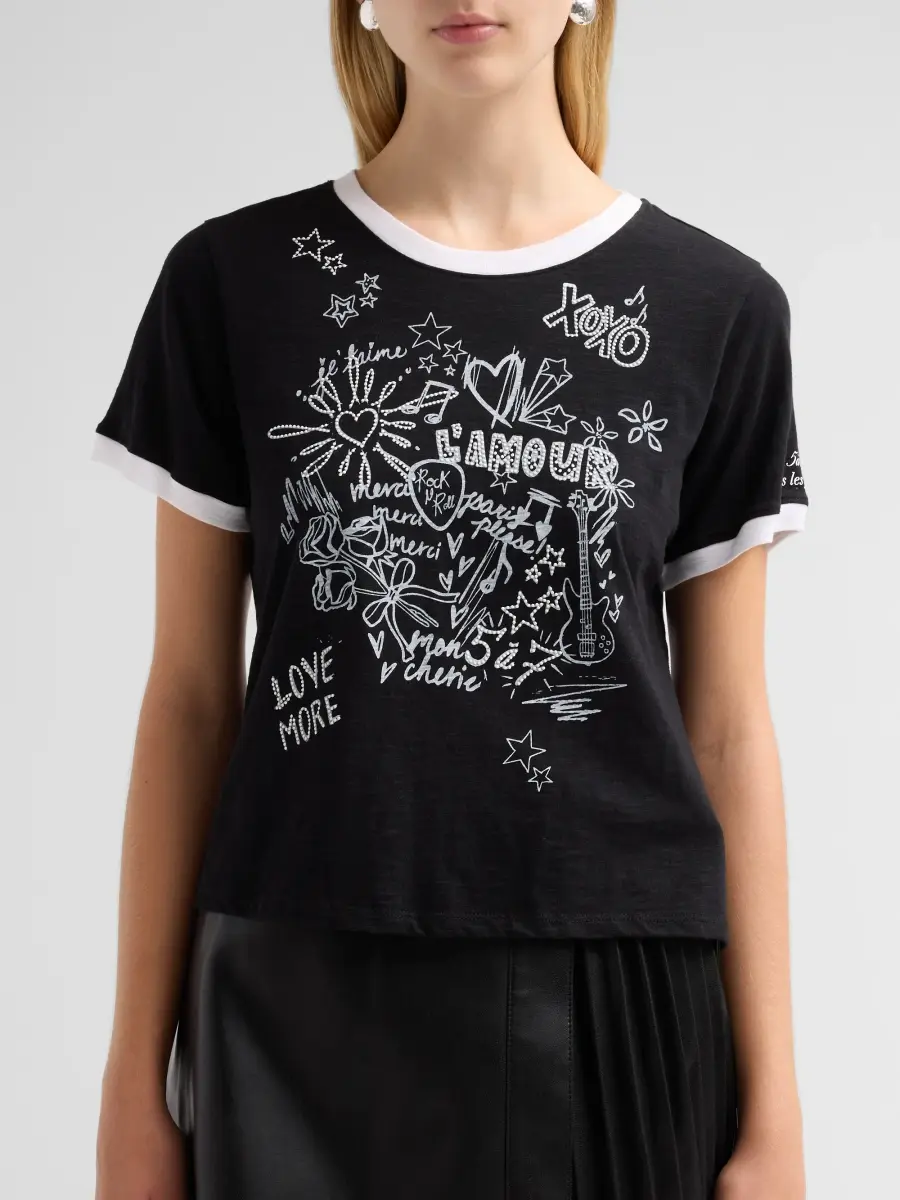 Cinq à Sept Women's L'Amour Doodle Shrunken T-Shirt | Thumbnail 5