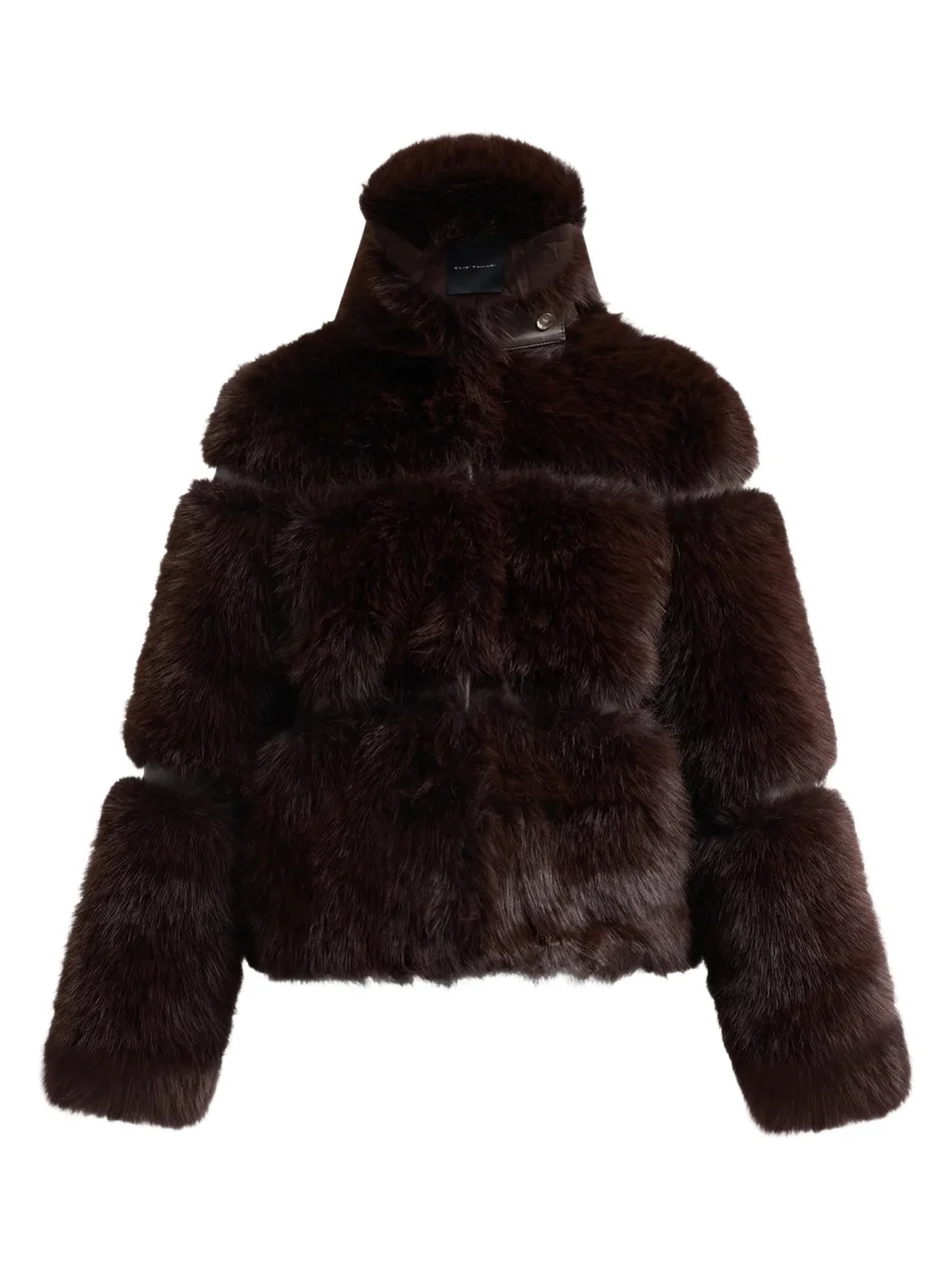 Elie Tahari Women's The Yael Faux-Fur Funnel-Neck Coat