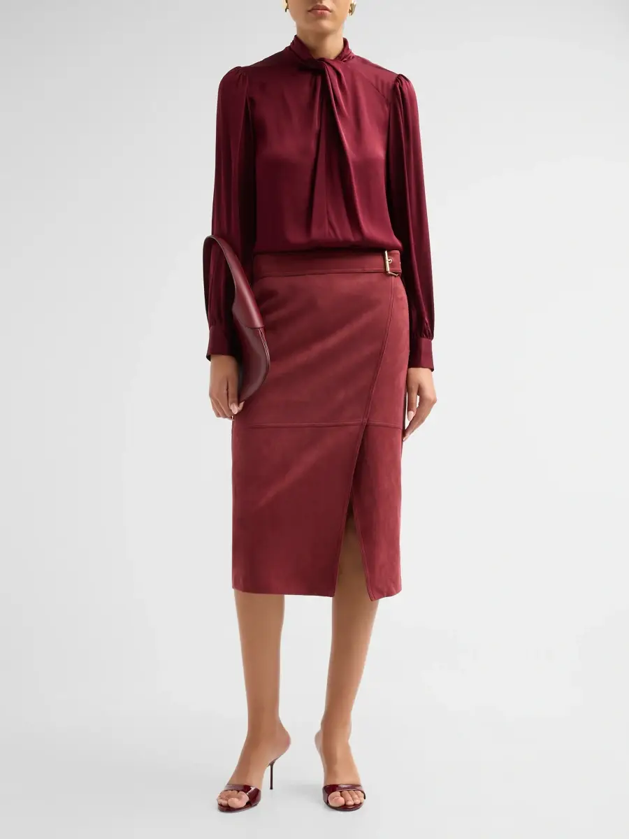 Elie Tahari Women's The Danica Faux Suede Belted Midi Skirt | Thumbnail 2 Elie Tahari Women's The Danica Faux Suede Belted Midi Skirt | Thumbnail 2