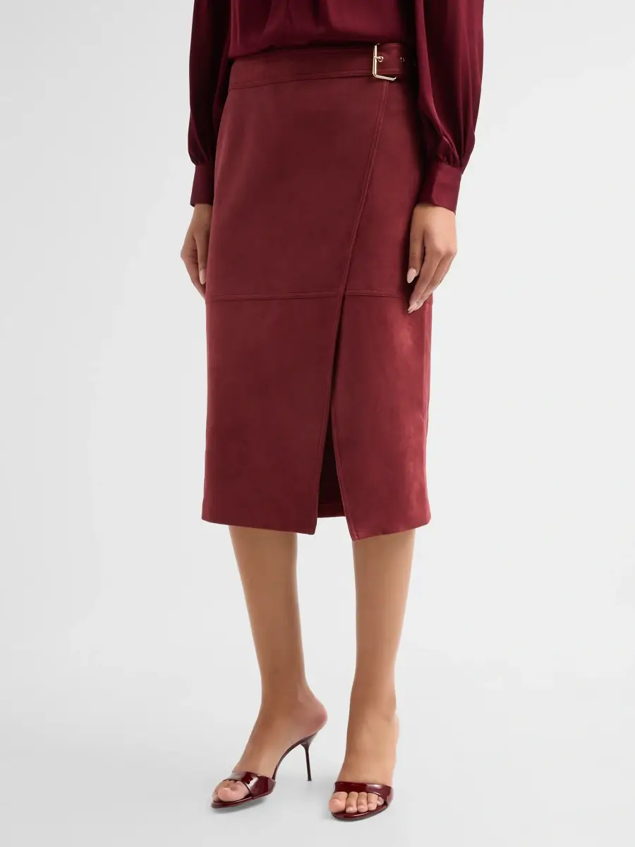 Elie Tahari Women's The Danica Faux Suede Belted Midi Skirt | Thumbnail 4 Elie Tahari Women's The Danica Faux Suede Belted Midi Skirt | Thumbnail 4