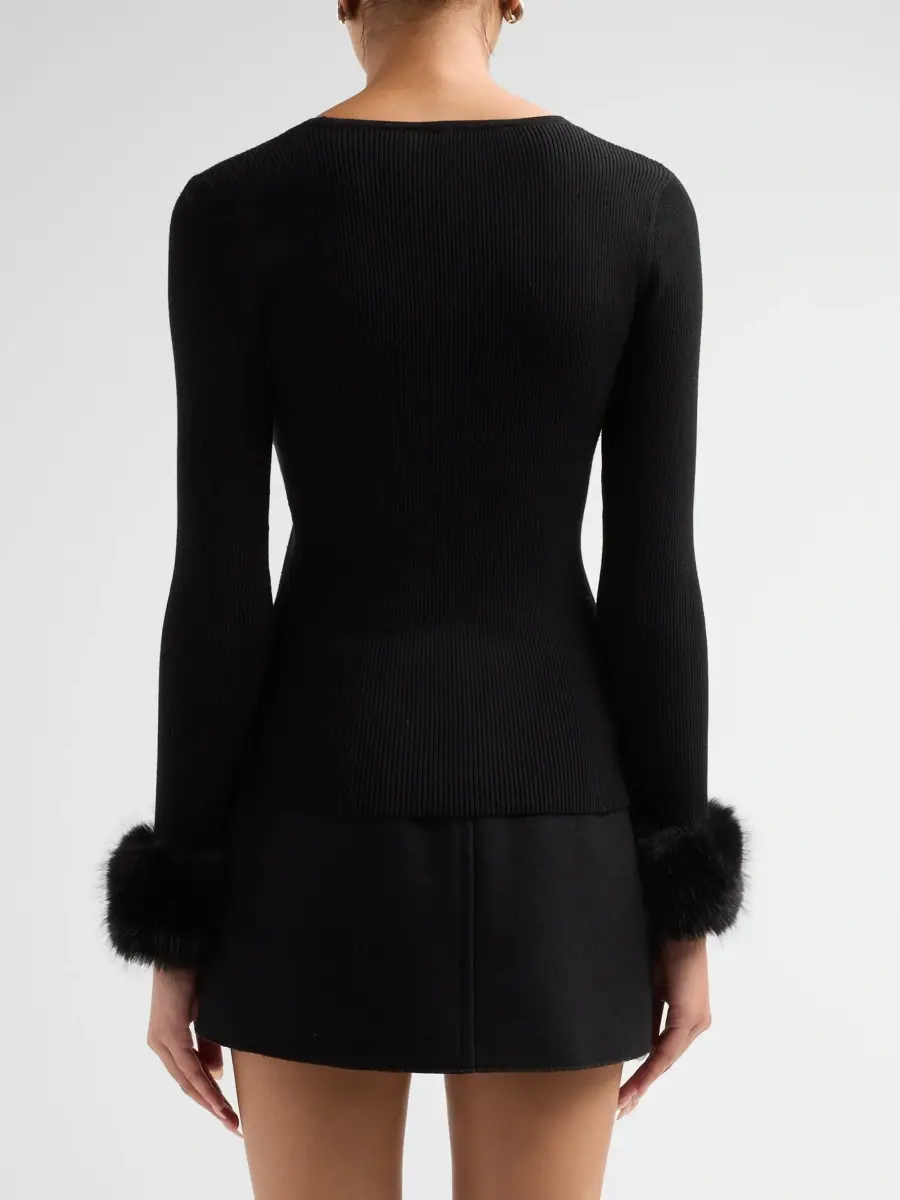 Elie Tahari Women's The Savannah Faux Fur-Cuff Sweater | Thumbnail 3 Elie Tahari Women's The Savannah Faux Fur-Cuff Sweater | Thumbnail 3