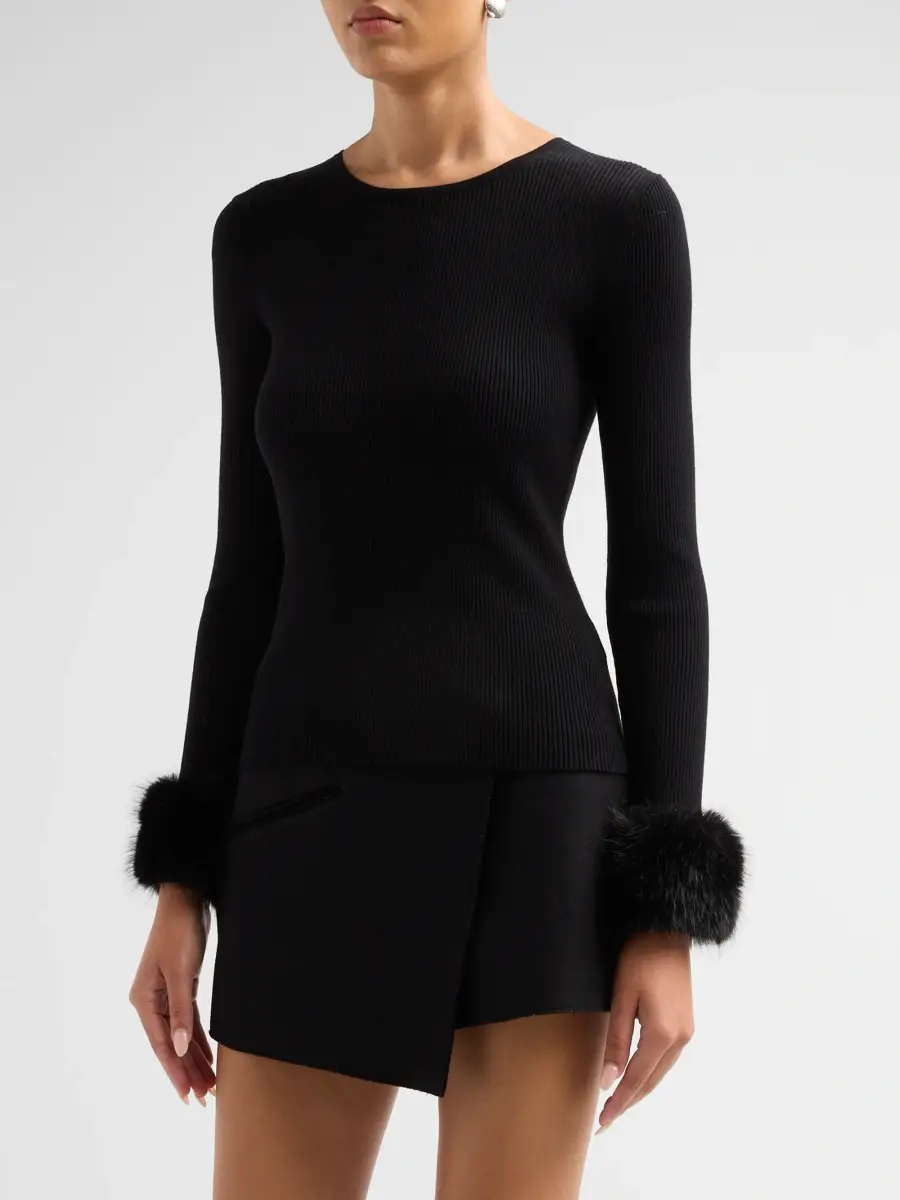 Elie Tahari Women's The Savannah Faux Fur-Cuff Sweater | Thumbnail 4 Elie Tahari Women's The Savannah Faux Fur-Cuff Sweater | Thumbnail 4
