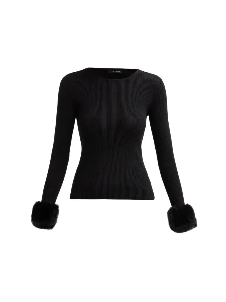 Elie Tahari Women's The Savannah Faux Fur-Cuff Sweater