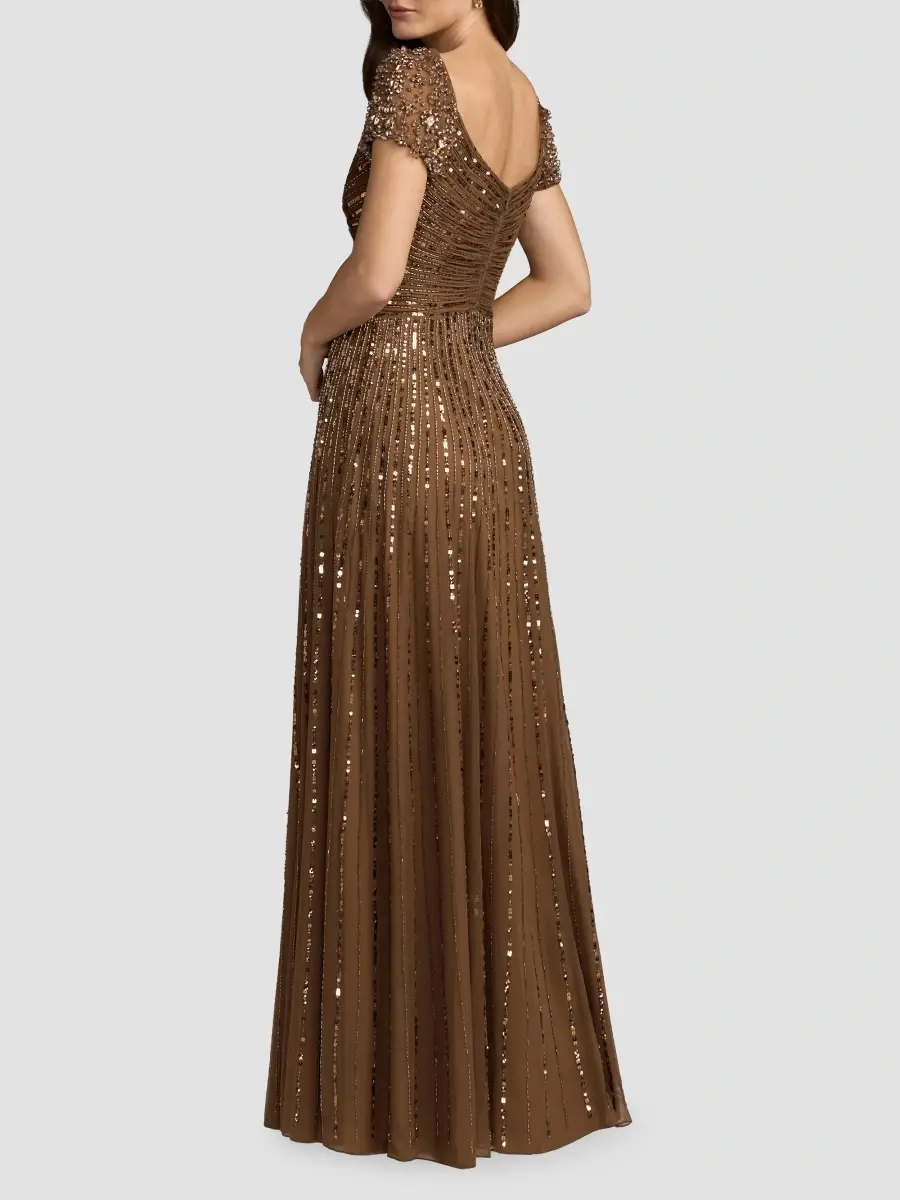 Mac Duggal Women's Embellished Mesh Fit & Flare Gown - Chocolate | Thumbnail 3 Mac Duggal Women's Embellished Mesh Fit & Flare Gown - Chocolate | Thumbnail 3