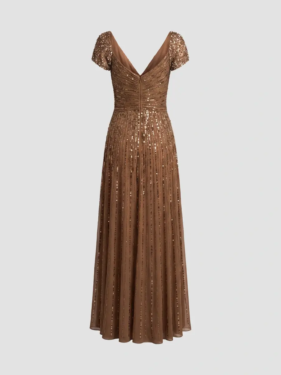 Mac Duggal Women's Embellished Mesh Fit & Flare Gown - Chocolate | Thumbnail 5 Mac Duggal Women's Embellished Mesh Fit & Flare Gown - Chocolate | Thumbnail 5
