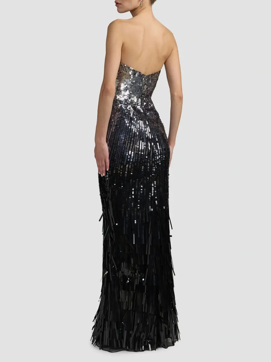 Mac Duggal Women's Embellished Mesh Strapless Fringe Gown | Thumbnail 3