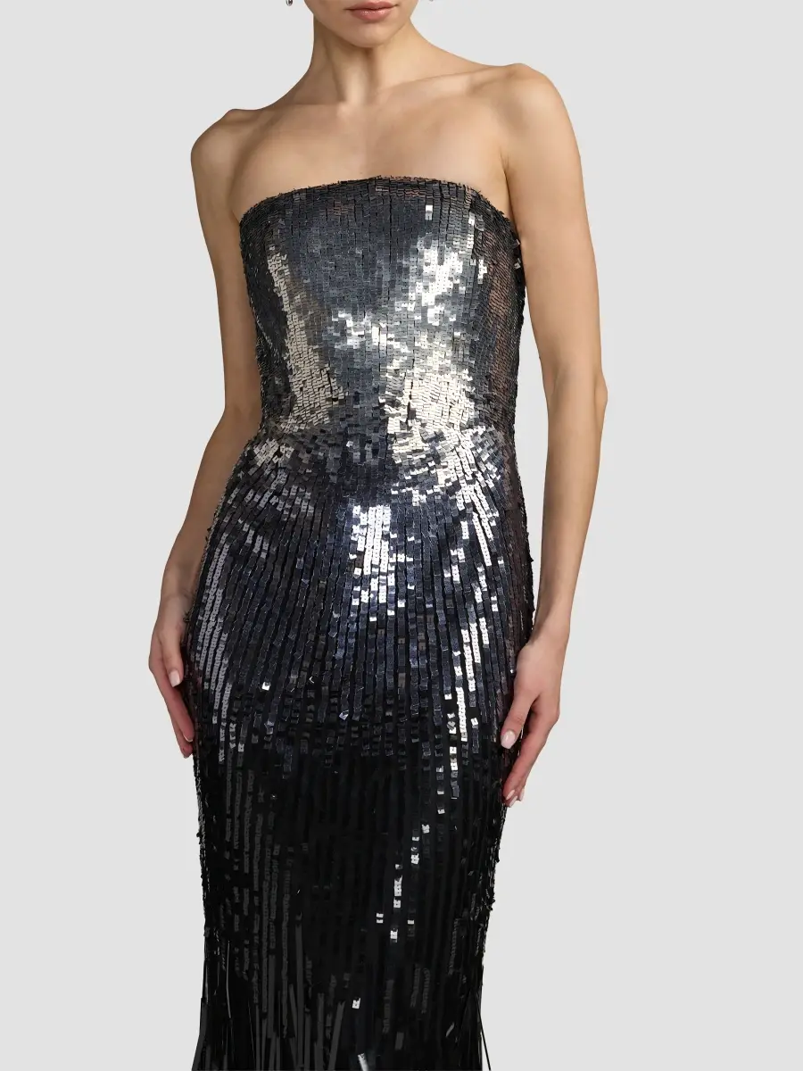 Mac Duggal Women's Embellished Mesh Strapless Fringe Gown | Thumbnail 4