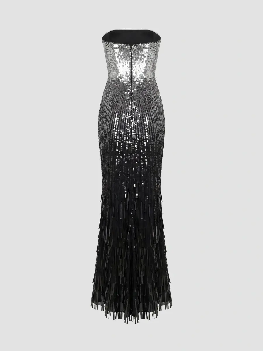 Mac Duggal Women's Embellished Mesh Strapless Fringe Gown | Thumbnail 6