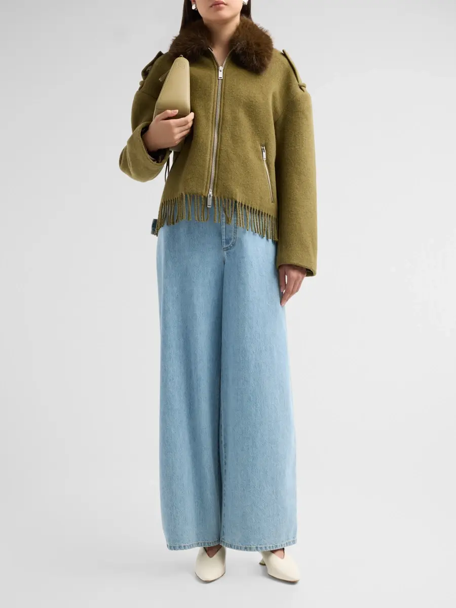3.1 Phillip Lim Women's Faux-Fur Collar Fringe-Hem Wool-Blend Jacket | Thumbnail 2 3.1 Phillip Lim Women's Faux-Fur Collar Fringe-Hem Wool-Blend Jacket | Thumbnail 2