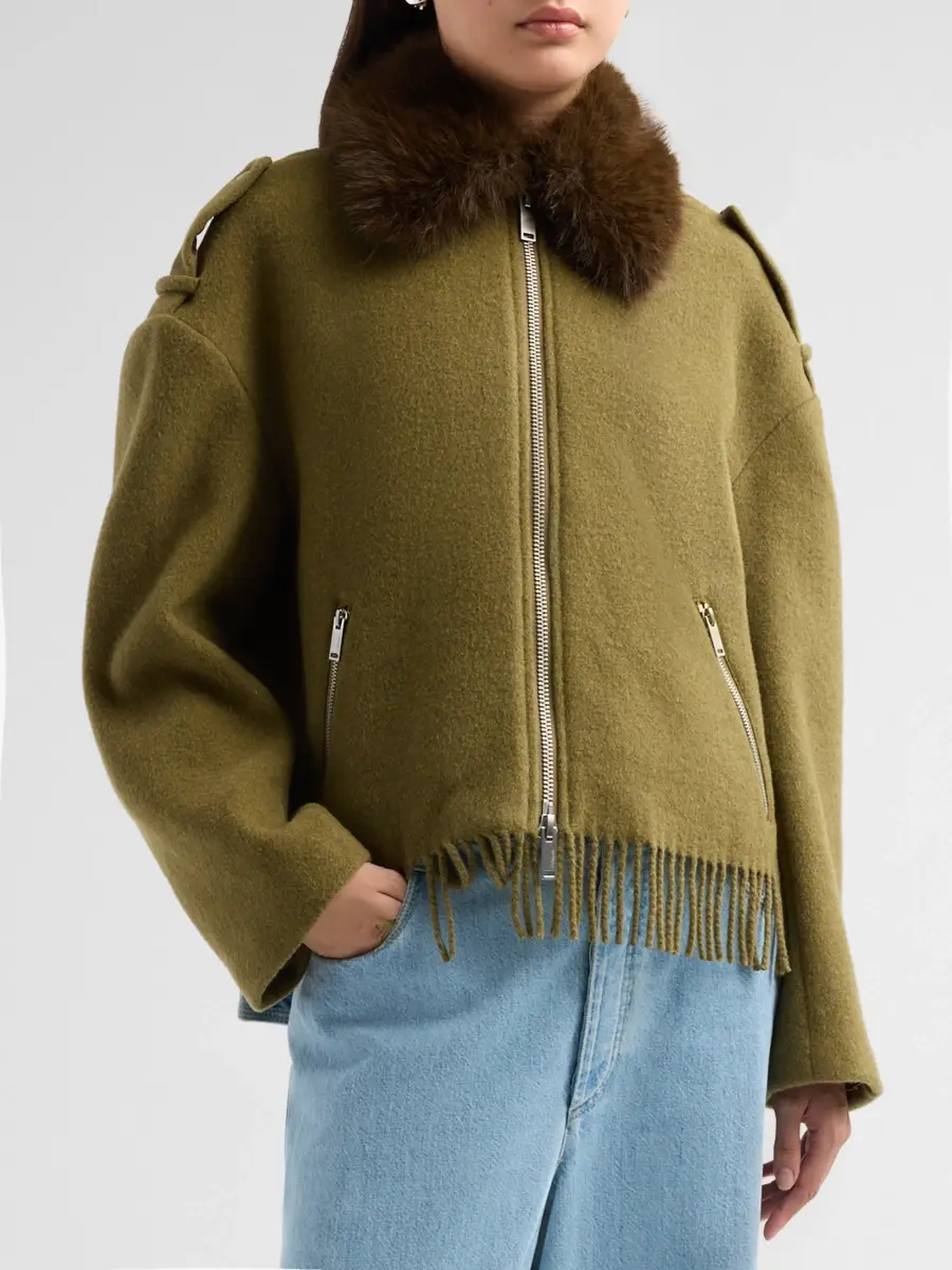 3.1 Phillip Lim Women's Faux-Fur Collar Fringe-Hem Wool-Blend Jacket | Thumbnail 4 3.1 Phillip Lim Women's Faux-Fur Collar Fringe-Hem Wool-Blend Jacket | Thumbnail 4