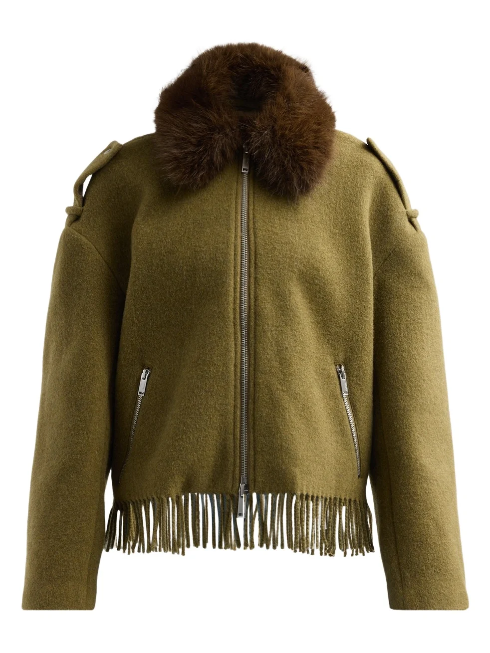 3.1 Phillip Lim Women's Faux-Fur Collar Fringe-Hem Wool-Blend Jacket