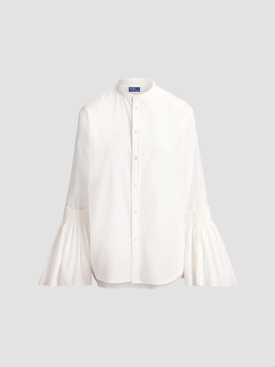 Women's Pleated Bell-Sleeve Cotton-Silk Shirt