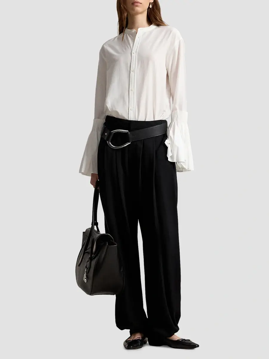 Polo Ralph Lauren Women's Pleated Bell-Sleeve Cotton-Silk Shirt | Thumbnail 2 Polo Ralph Lauren Women's Pleated Bell-Sleeve Cotton-Silk Shirt | Thumbnail 2