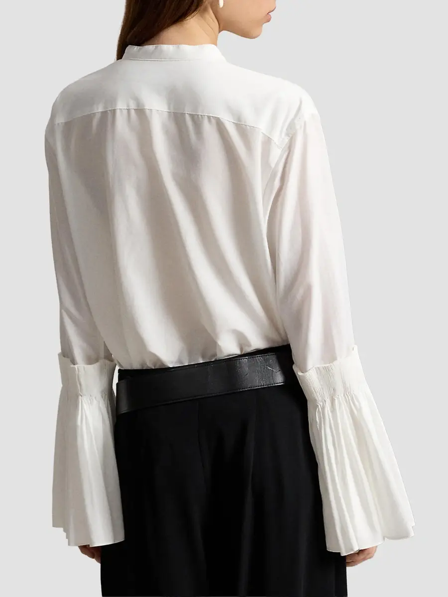 Polo Ralph Lauren Women's Pleated Bell-Sleeve Cotton-Silk Shirt | Thumbnail 3 Polo Ralph Lauren Women's Pleated Bell-Sleeve Cotton-Silk Shirt | Thumbnail 3