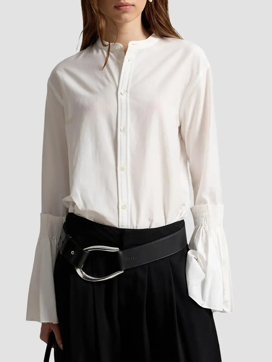 Polo Ralph Lauren Women's Pleated Bell-Sleeve Cotton-Silk Shirt | Thumbnail 4 Polo Ralph Lauren Women's Pleated Bell-Sleeve Cotton-Silk Shirt | Thumbnail 4