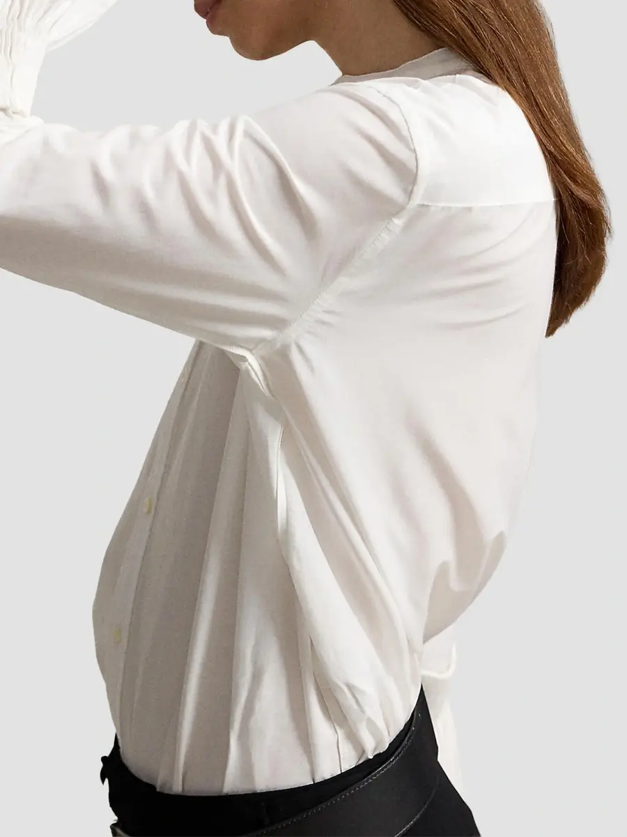 Polo Ralph Lauren Women's Pleated Bell-Sleeve Cotton-Silk Shirt | Thumbnail 5 Polo Ralph Lauren Women's Pleated Bell-Sleeve Cotton-Silk Shirt | Thumbnail 5