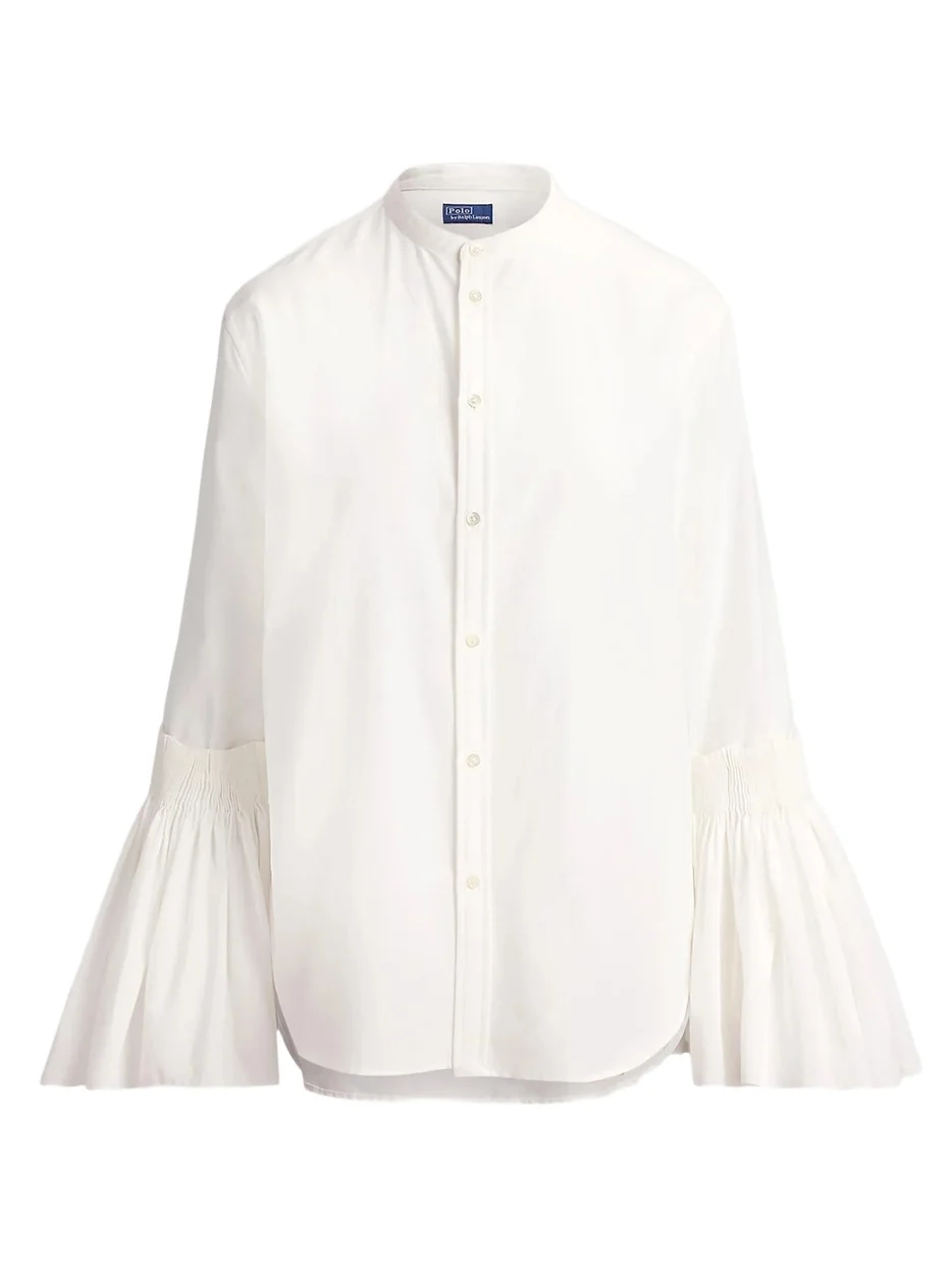 Women's Pleated Bell-Sleeve Cotton-Silk Shirt Women's Pleated Bell-Sleeve Cotton-Silk Shirt