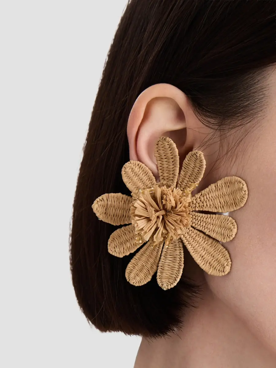 Oscar de la Renta Women's Goldtone, Raffia & Glass Flower Clip-On Stud Earrings | Thumbnail 2 Oscar de la Renta Women's Goldtone, Raffia & Glass Flower Clip-On Stud Earrings | Thumbnail 2