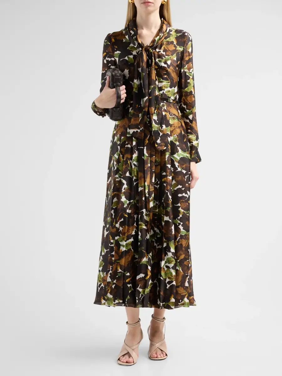 Oscar de la Renta Women's Watercolor Iris Satin Chiffon Day Dress | Thumbnail 2