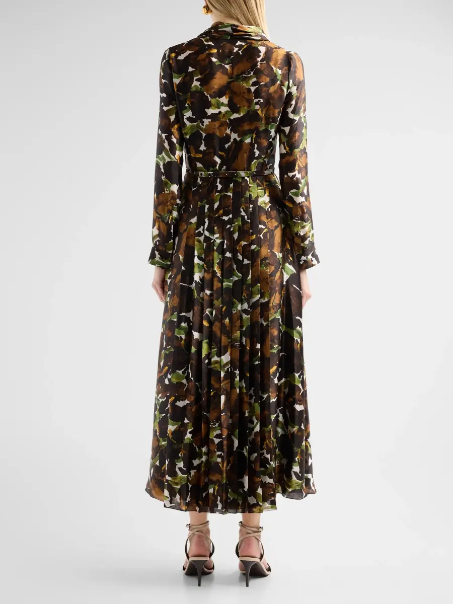 Oscar de la Renta Women's Watercolor Iris Satin Chiffon Day Dress | Thumbnail 3