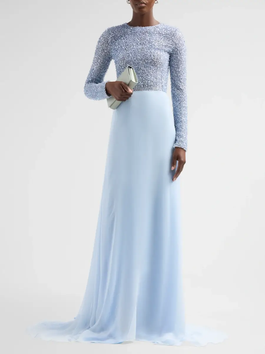 Oscar de la Renta Women's Resort Beaded Bodice Chiffon Gown | Thumbnail 2 Oscar de la Renta Women's Resort Beaded Bodice Chiffon Gown | Thumbnail 2