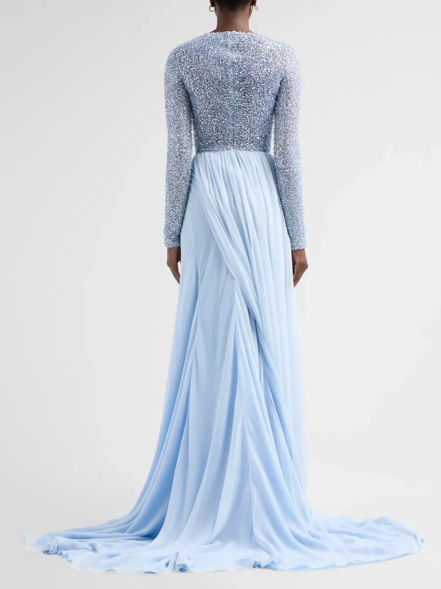 Oscar de la Renta Women's Resort Beaded Bodice Chiffon Gown | Thumbnail 3 Oscar de la Renta Women's Resort Beaded Bodice Chiffon Gown | Thumbnail 3