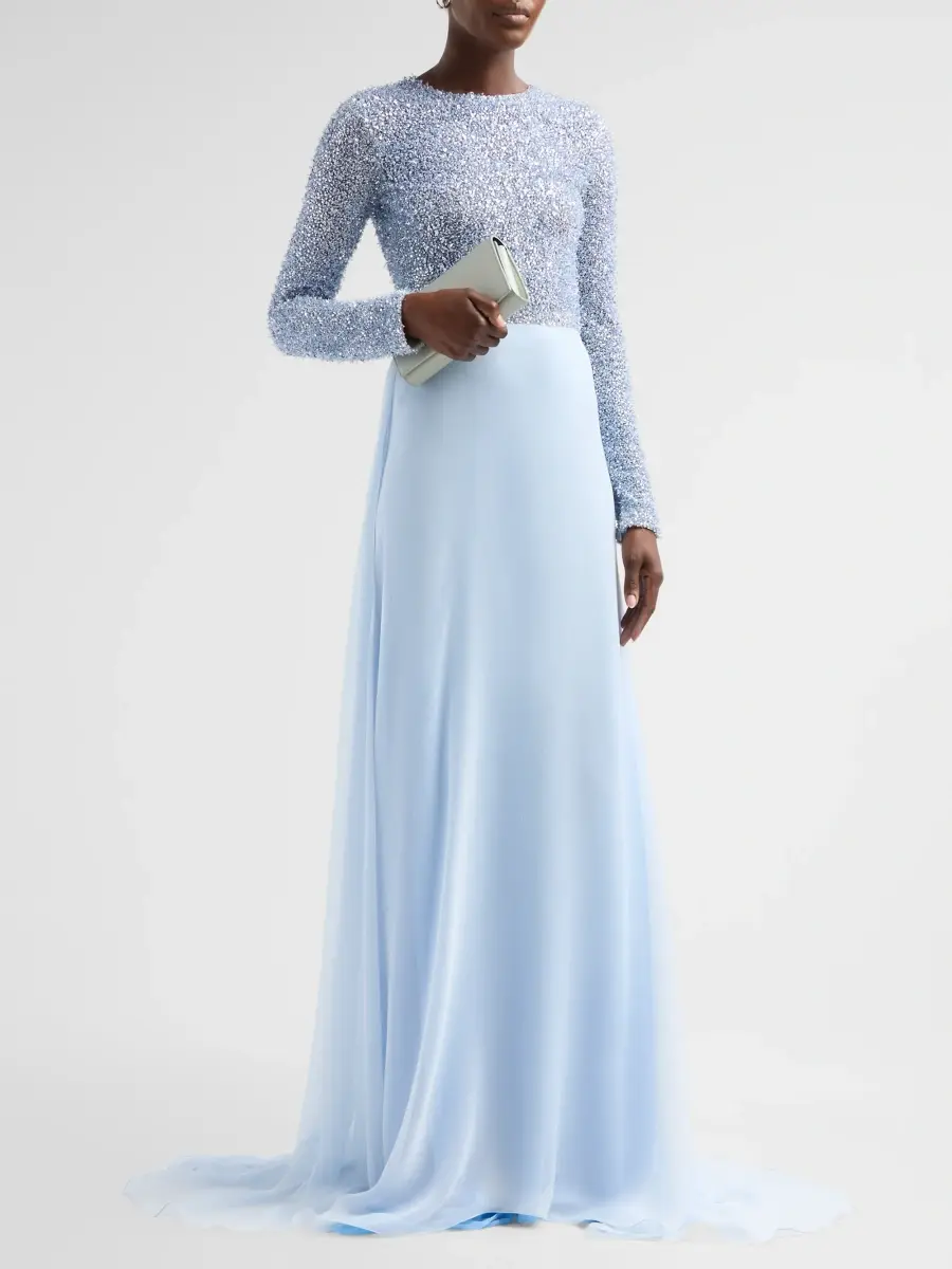 Oscar de la Renta Women's Resort Beaded Bodice Chiffon Gown | Thumbnail 4 Oscar de la Renta Women's Resort Beaded Bodice Chiffon Gown | Thumbnail 4