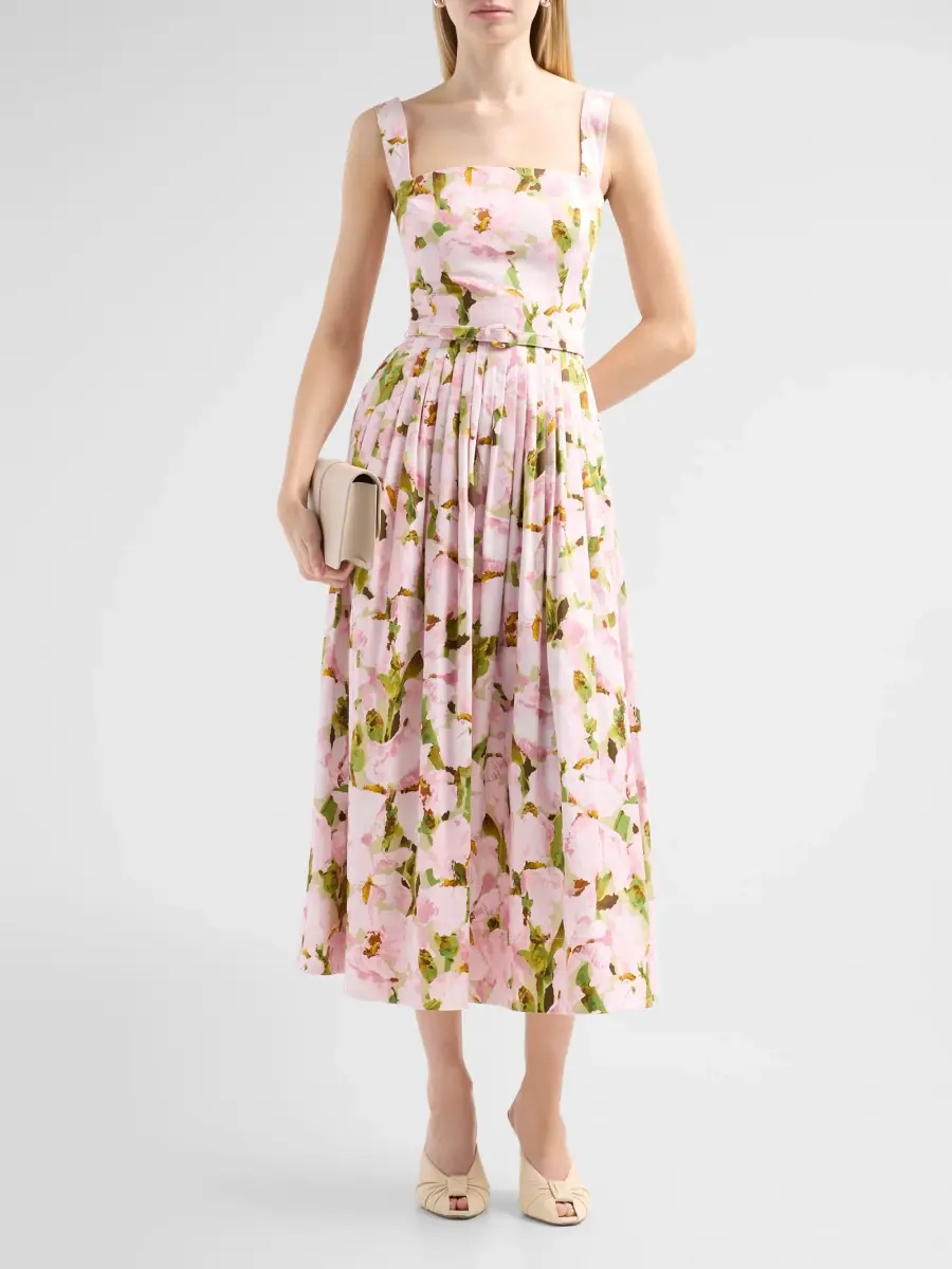Oscar de la Renta Women's Watercolor Iris Poplin Day Dress | Thumbnail 2