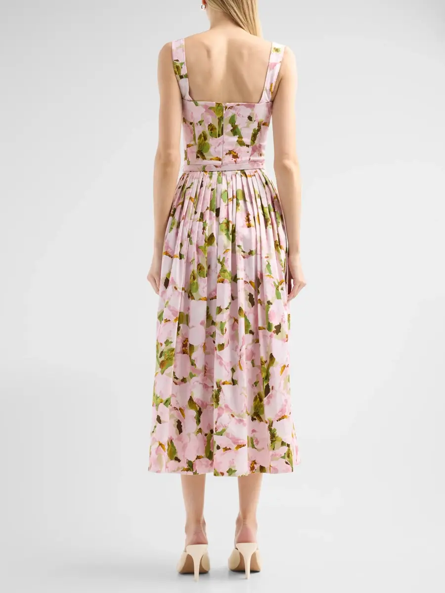 Oscar de la Renta Women's Watercolor Iris Poplin Day Dress | Thumbnail 3