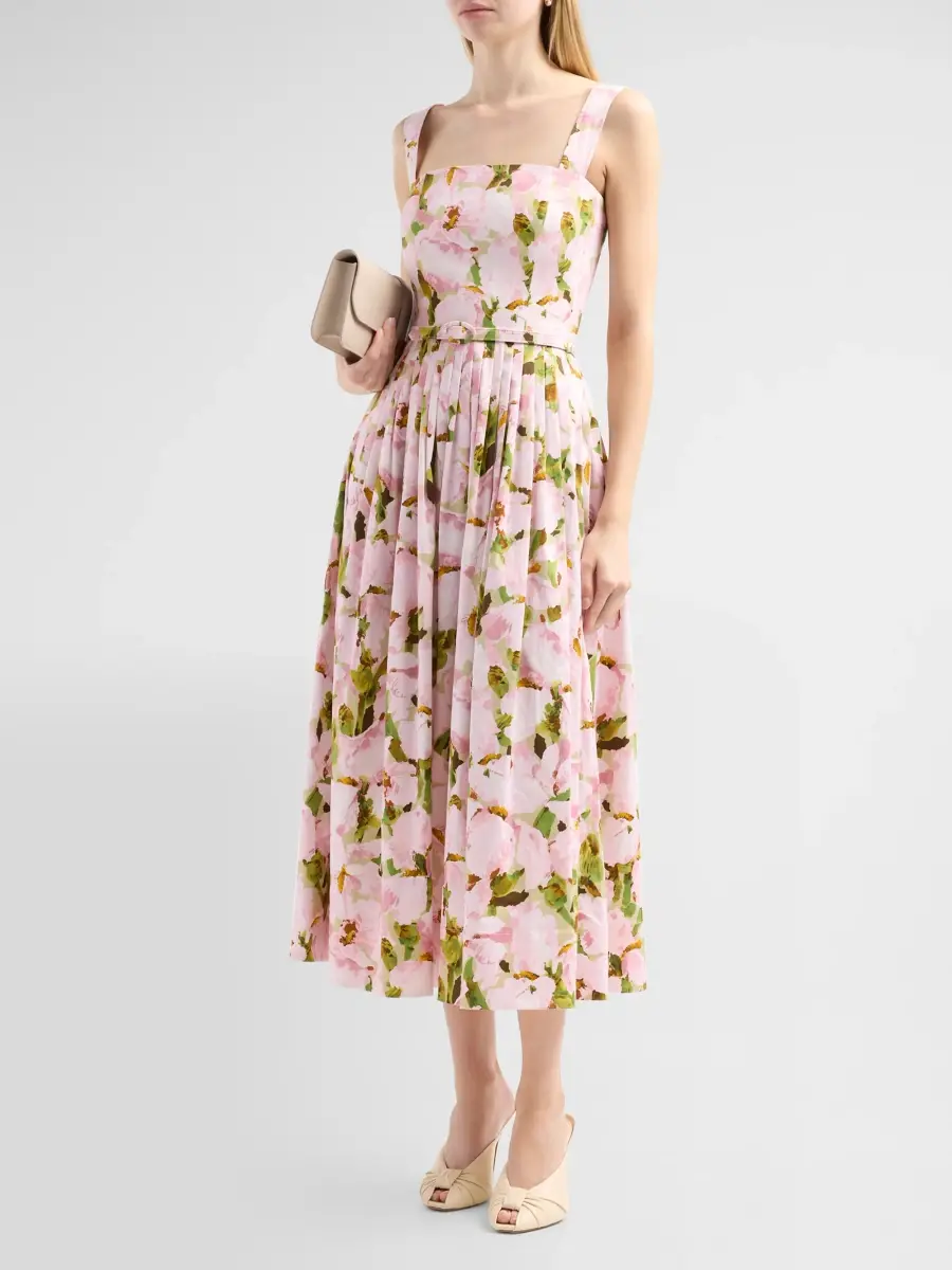Oscar de la Renta Women's Watercolor Iris Poplin Day Dress | Thumbnail 4