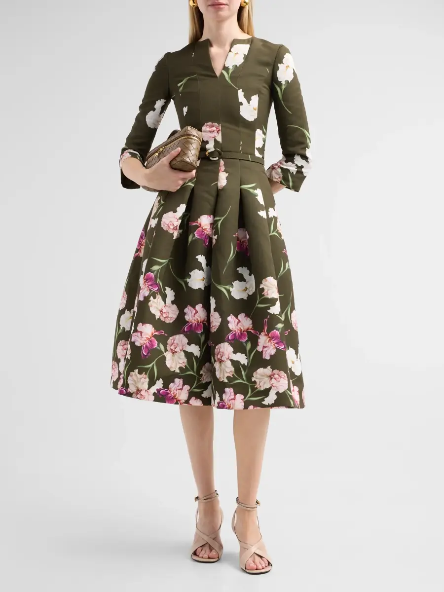 Oscar de la Renta Women's Resort Painted Iris Dégradé Faille Midi Dress | Thumbnail 2 Oscar de la Renta Women's Resort Painted Iris Dégradé Faille Midi Dress | Thumbnail 2