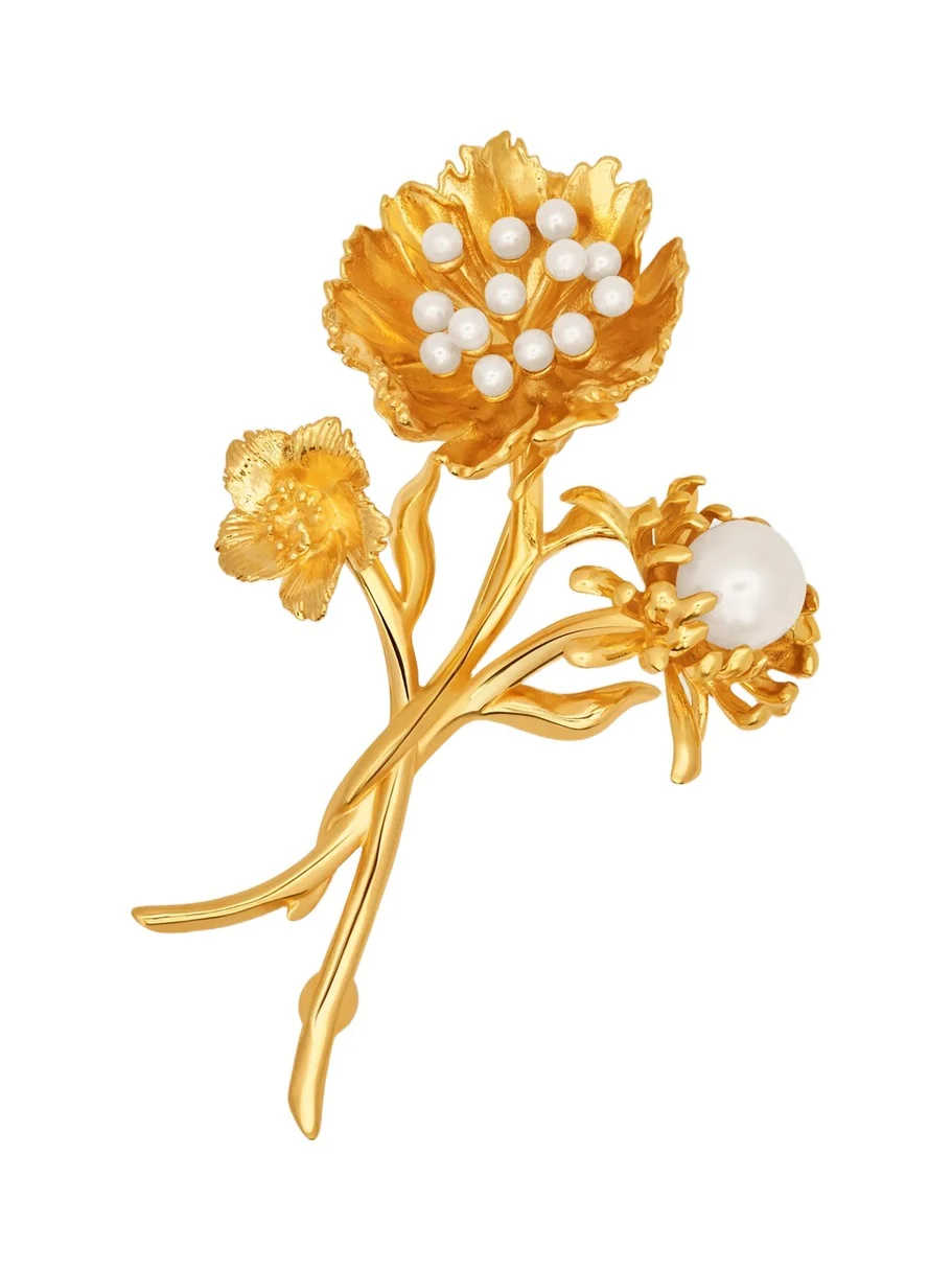 Oscar de la Renta Women's Goldtone & Imitation Pearl Flower Brooch