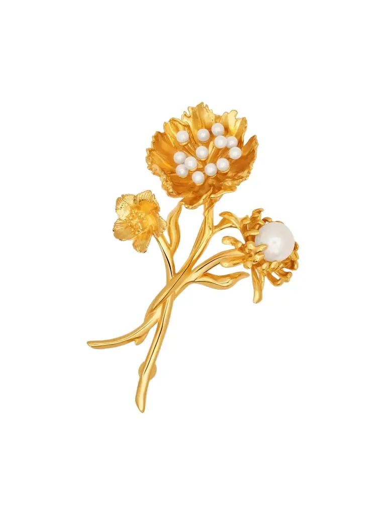 Oscar de la Renta Women's Goldtone & Imitation Pearl Flower Brooch