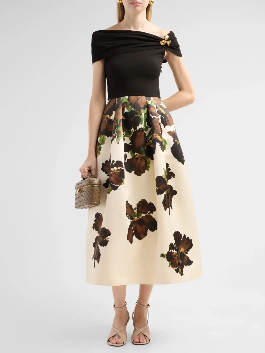 Oscar de la Renta Women's Iris Mix Media Off-the-Shoulder Day Dress | Thumbnail 2 Oscar de la Renta Women's Iris Mix Media Off-the-Shoulder Day Dress | Thumbnail 2