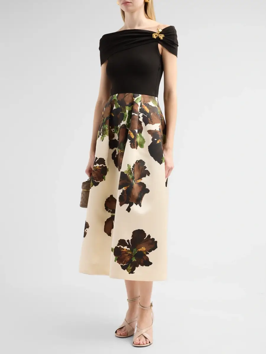 Oscar de la Renta Women's Iris Mix Media Off-the-Shoulder Day Dress | Thumbnail 4 Oscar de la Renta Women's Iris Mix Media Off-the-Shoulder Day Dress | Thumbnail 4