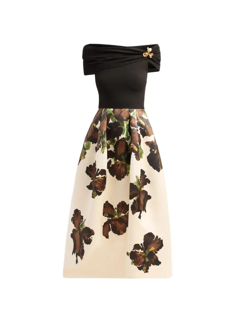 Women's Iris Mix Media Off-the-Shoulder Day Dress
