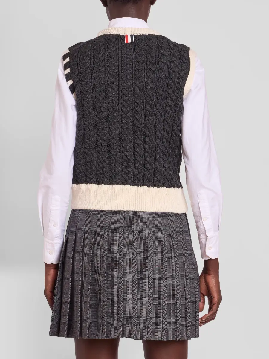 Thom Browne Women's Cable-Knit Virgin Wool Crewneck Shell Top | Thumbnail 3