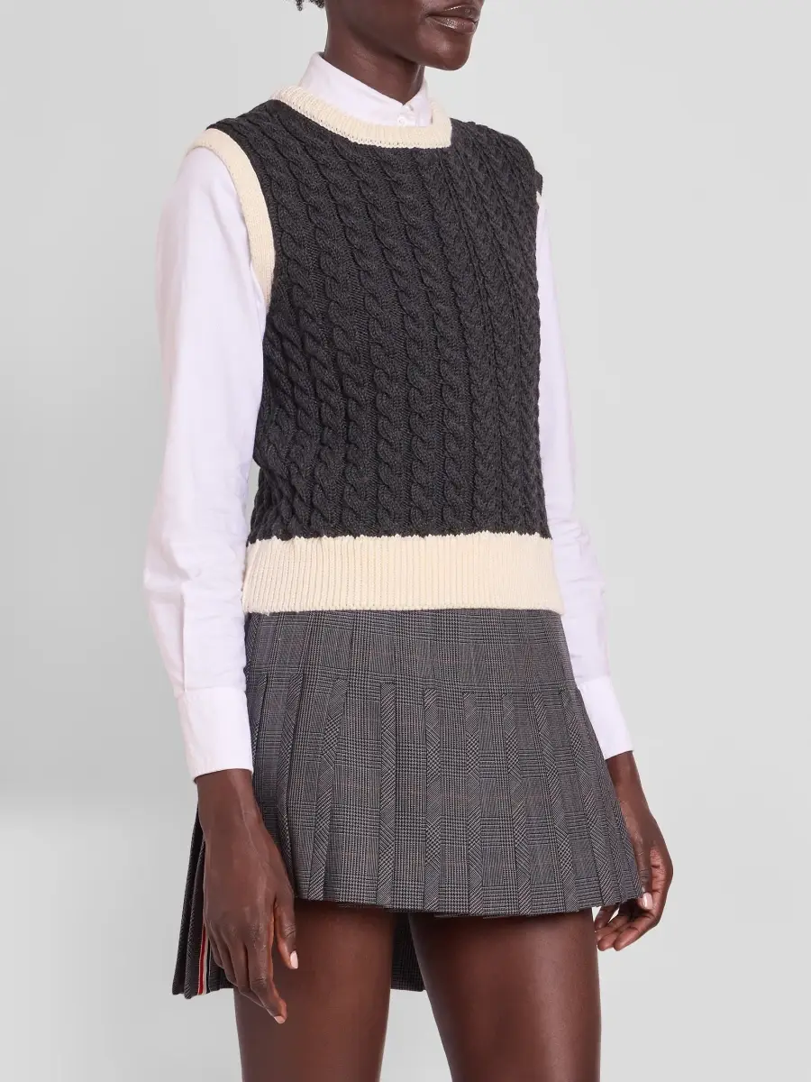 Thom Browne Women's Cable-Knit Virgin Wool Crewneck Shell Top | Thumbnail 4