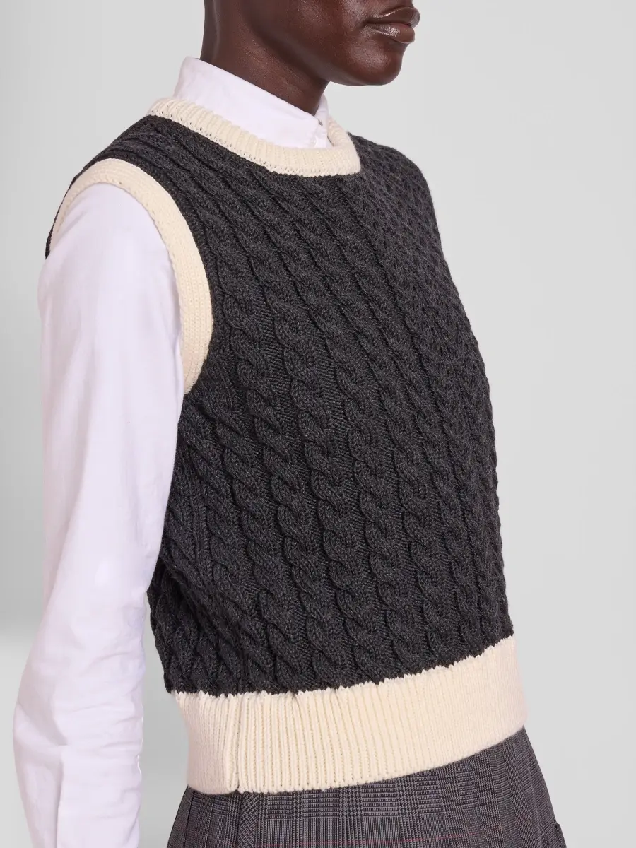 Thom Browne Women's Cable-Knit Virgin Wool Crewneck Shell Top | Thumbnail 5